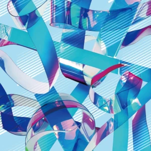 Transparent ribbons and prismatic light effects intertwine, symbolizing innovation and modern sport aesthetics.