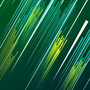 Diagonal streaks in green and yellow tones evoke acceleration, movement, and competitive drive.